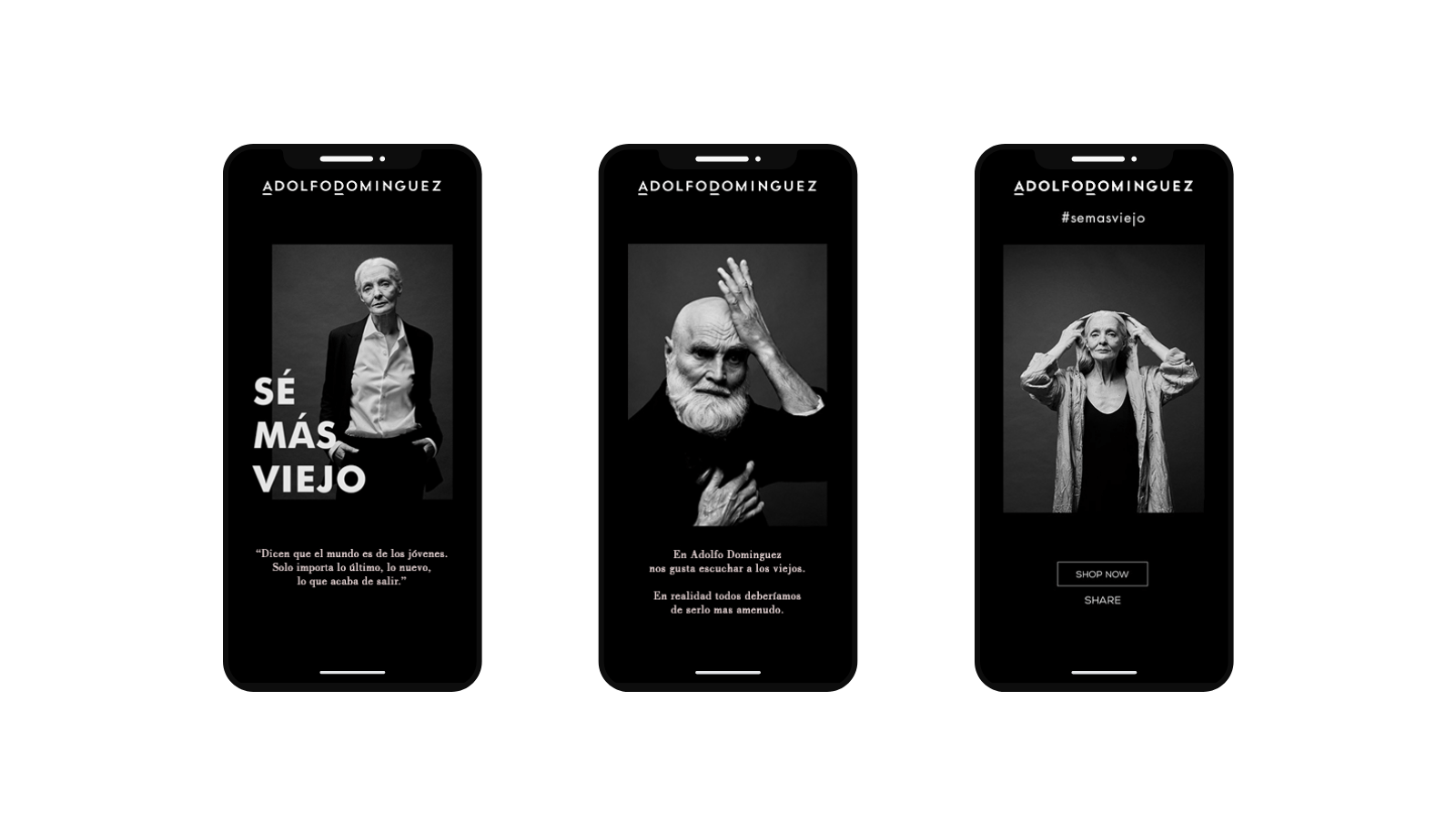 Editorial digital SE Más Viejo - Campaña premiada Adolfo Domínguez