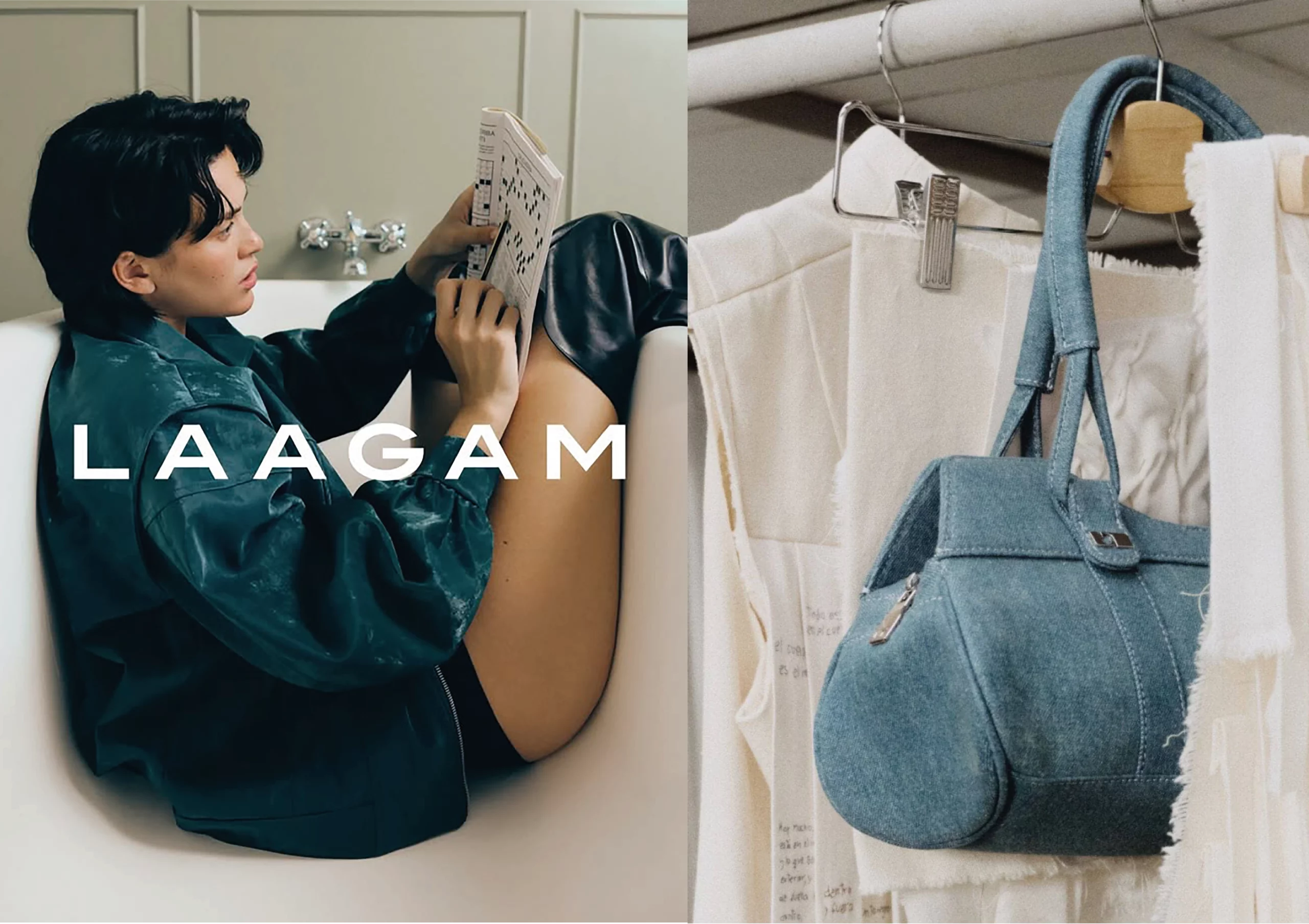 Persona leyendo y bolso de mezclilla.